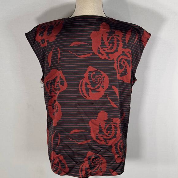Halogen Burgundy Rosette Stripe Lace Trim Sleeveless Blouse Women's Size Small - Picture 4 of 8